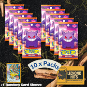 10 Packs Gem 3 Pokemon Booster Packs + 1 Random Card Sleeve Bundle (Gengar Cubone Meowth)
