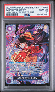 PSA 10 MONKEY D. LUFFY SPECIAL ALTERNATE ART OP-15 005 ADVENTURE ON KAMI'S ISLAND ONE PIECE