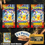 3 Packs Surging Sparks Pokemon Booster Pack + 1 Random Card Sleeve