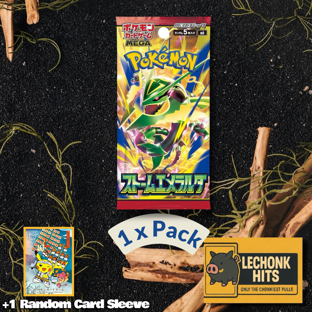 1 Booster Pack Storm Emeralda Pokemon Rayquaza Japanese + 1 Random Pokemon Card Sleeve Bundle
