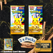 2 Packs 30th Celebration Japanese Pokemon Booster Pack + 1 Random Card Sleeve Bundle