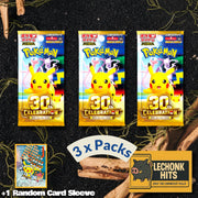 3 Packs 30th Celebration Japanese Pokemon Booster Pack + 1 Random Card Sleeve Bundle