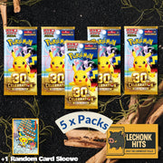 5 Packs 30th Celebration Japanese Pokemon Booster Pack + 1 Random Card Sleeve Bundle