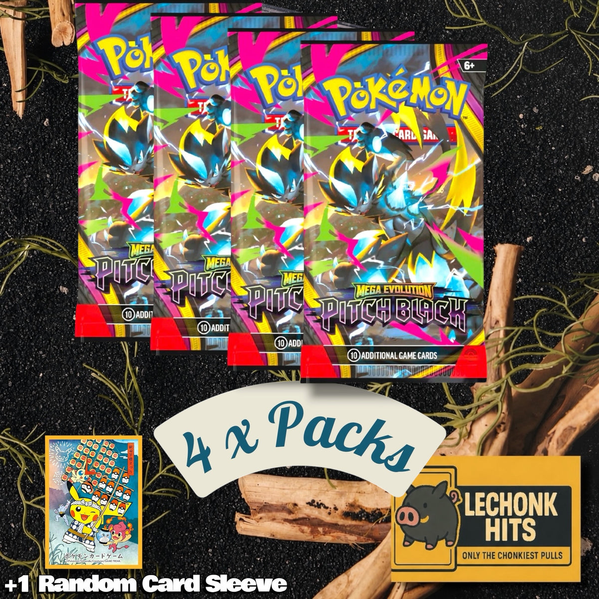 4 Packs Pitch Black Pokemon Booster Packs + 1 Random Pokemon Card Sleeve