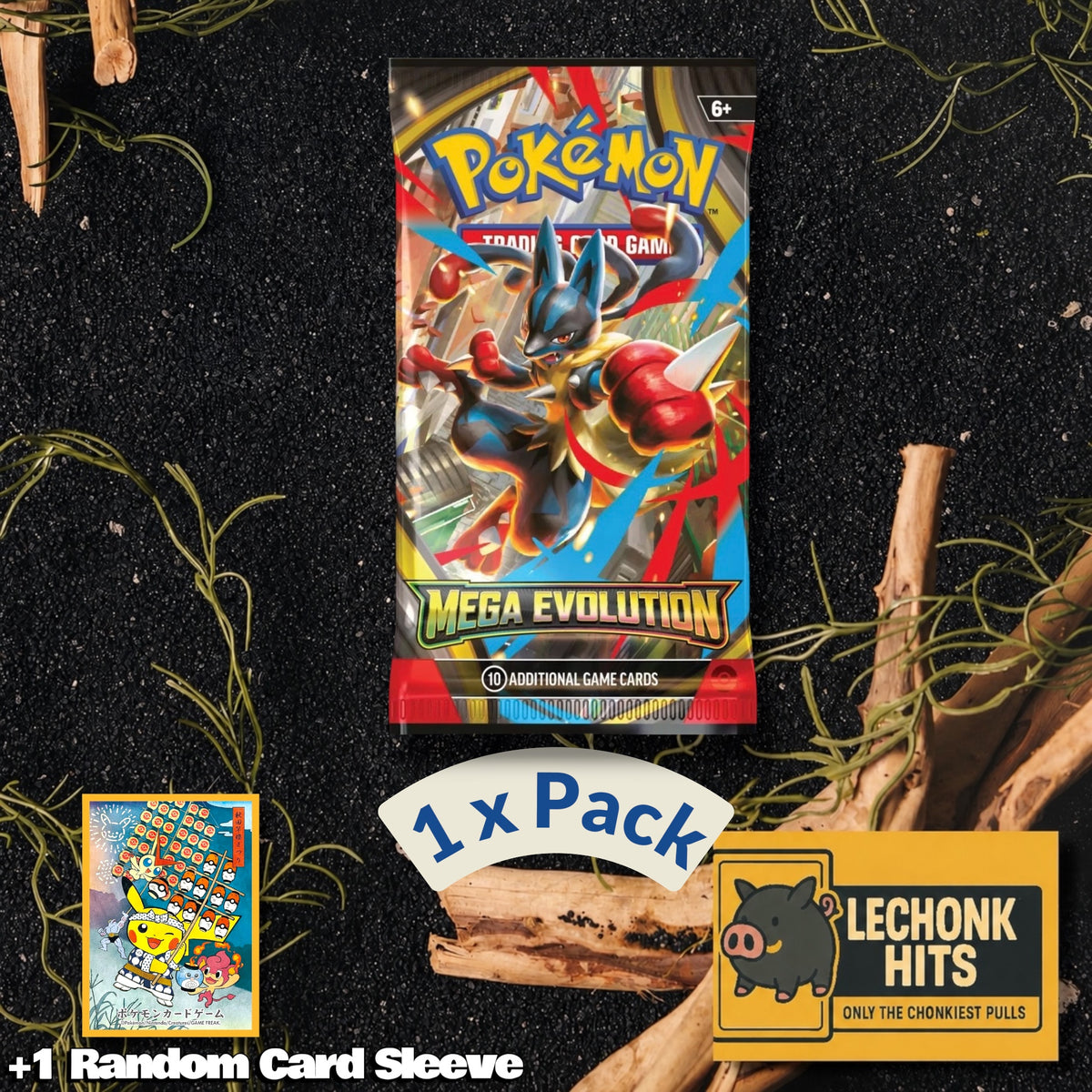 1 Pack Mega Evolution Pokemon Booster Pack + 1 Random Pokemon Card Sleeve