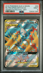 PSA 9 MOLTRES & ZAPDOS & ARTICUNO GX #66 FULL ART 2019 POKEMON SUN & MOON HIDDEN FATES