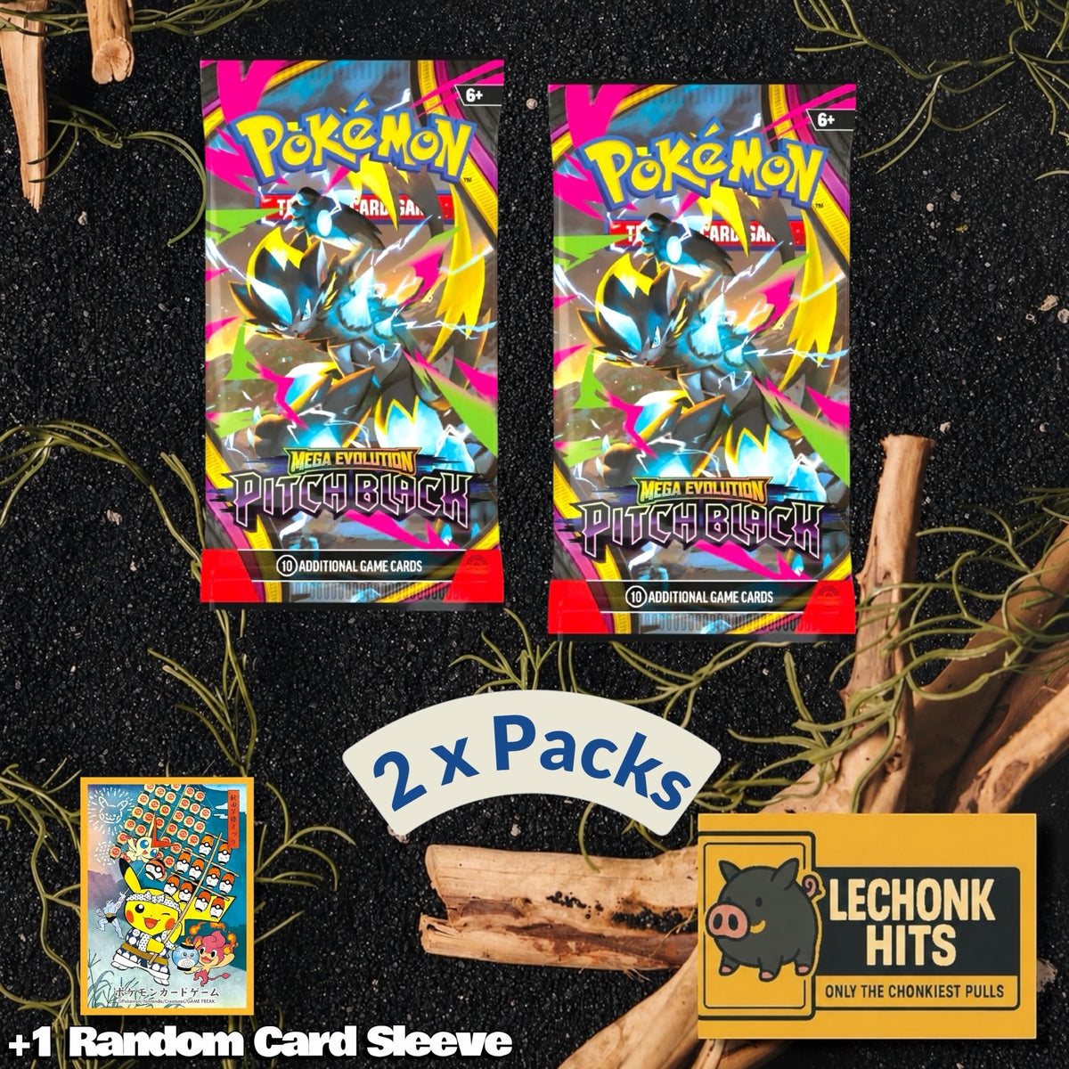 2 Packs Pitch Black Pokemon Booster Packs + 1 Random Pokemon Card Sleeve