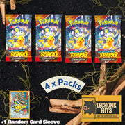 4 Packs Surging Sparks Pokemon Booster Pack + 1 Random Card Sleeve