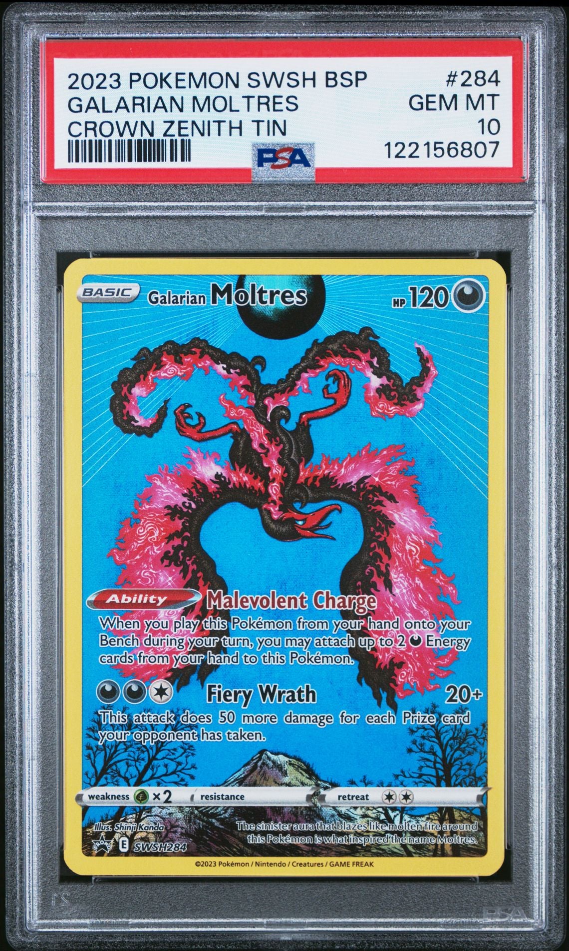 PSA 10 GALARIAN MOLTRES #284 2023 POKEMON SWSH BLACK STAR PROMO | CROWN ZENITH TIN