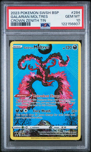 PSA 10 GALARIAN MOLTRES #284 2023 POKEMON SWSH BLACK STAR PROMO | CROWN ZENITH TIN