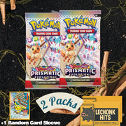 2 Packs Prismatic Evolutions Booster Pack + 1 Random Pokemon Card Sleeve