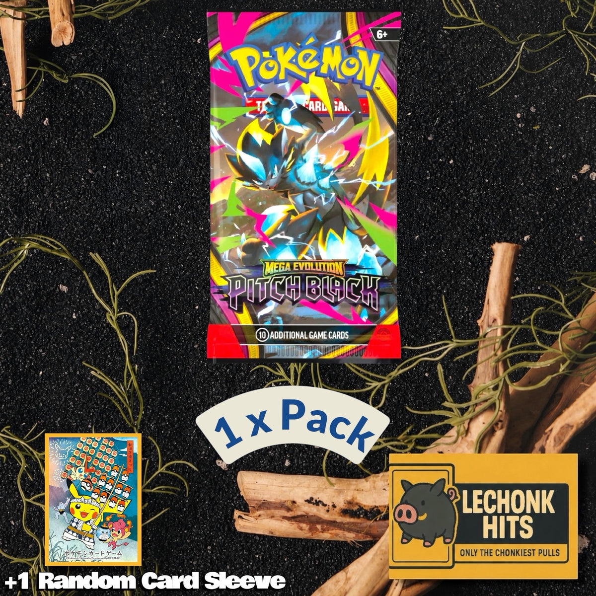 1 Pack Pitch Black Pokemon Booster Packs + 1 Random Pokemon Card Sleeve