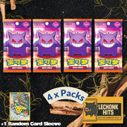 4 Packs Gem 3 Pokemon Booster Packs + 1 Random Card Sleeve Bundle (Gengar Cubone Meowth)
