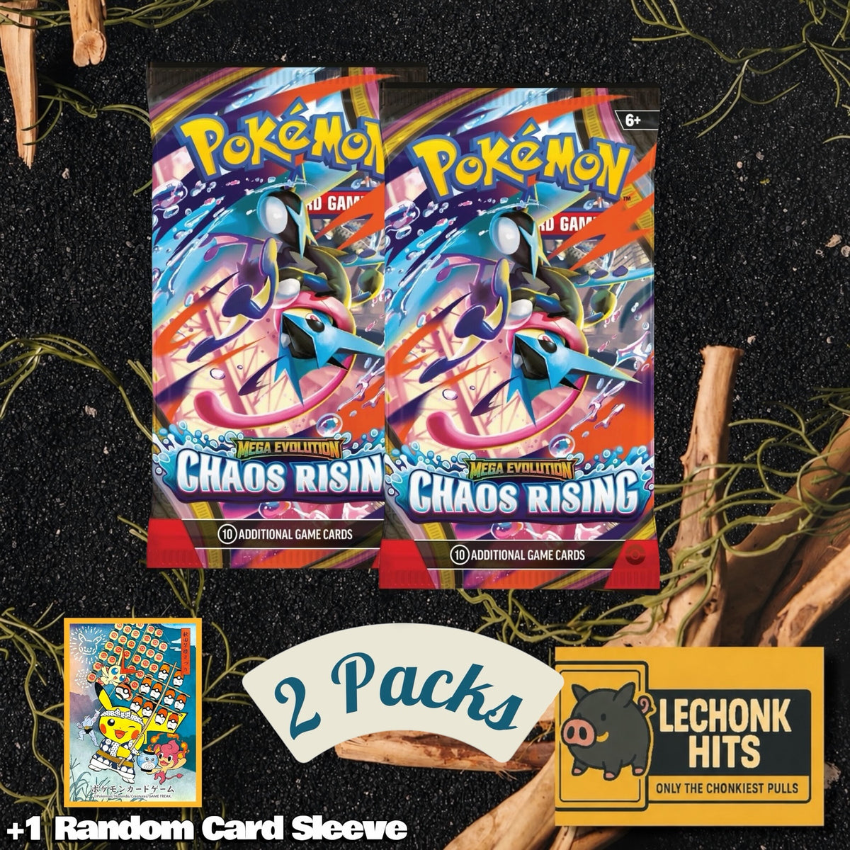2 x Packs Chaos Rising Pokemon Booster Packs + 1 Random Pokemon Card Sleeve