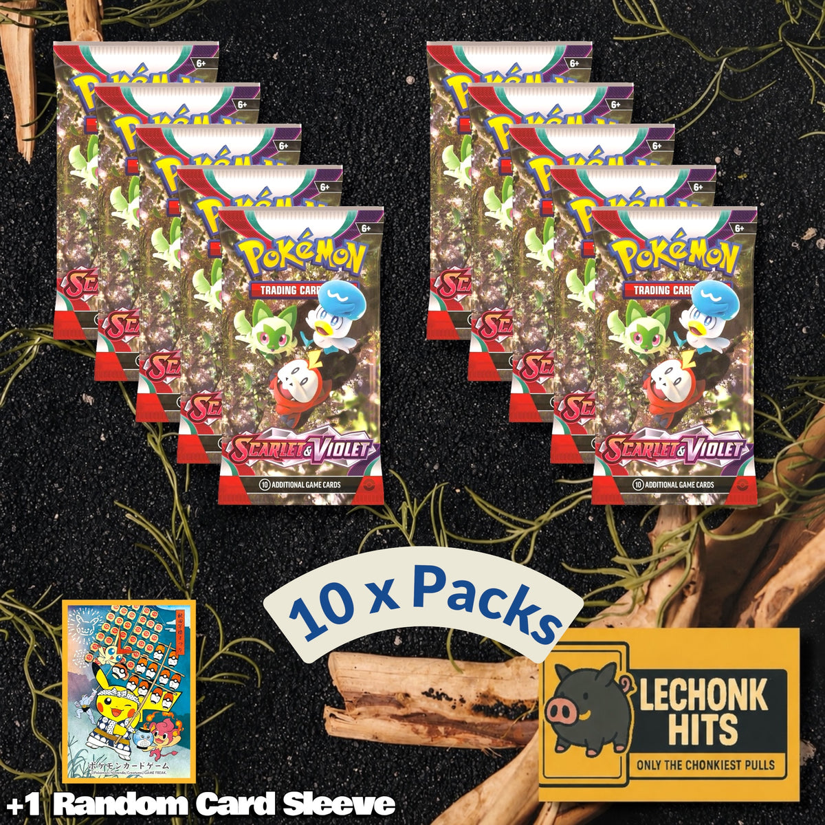 10 Pack Scarlet Violet Base Set Pokemon Booster Pack + 1 Random Card Sleeve