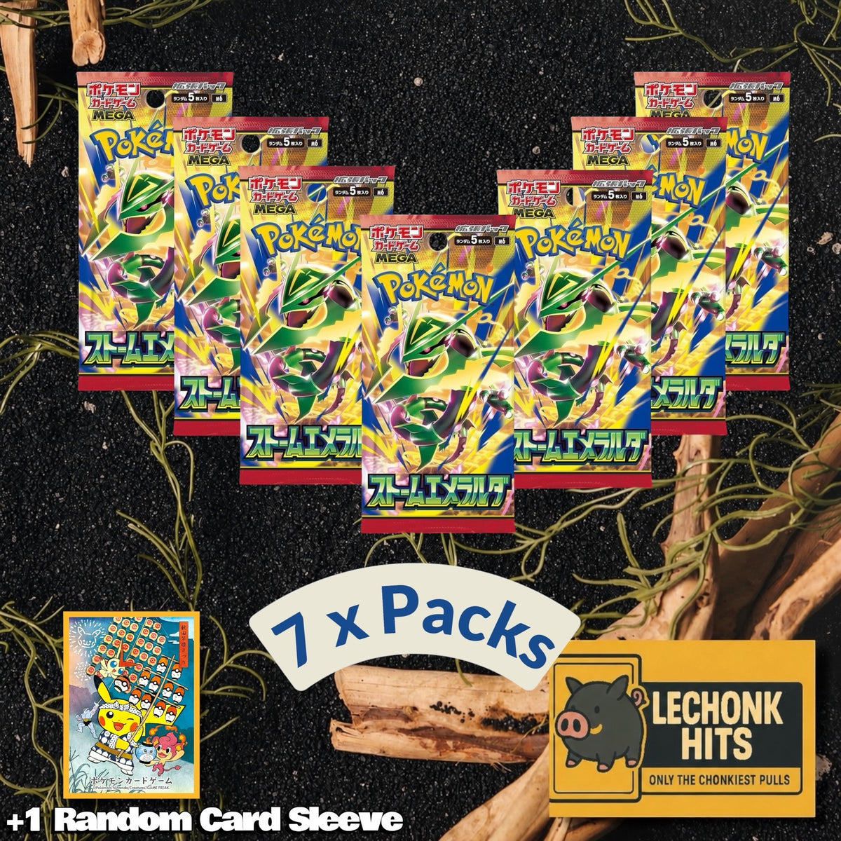 7 x Packs Storm Emeralda Pokemon Booster Rayquaza Japanese + 1 Random Pokemon Card Sleeve