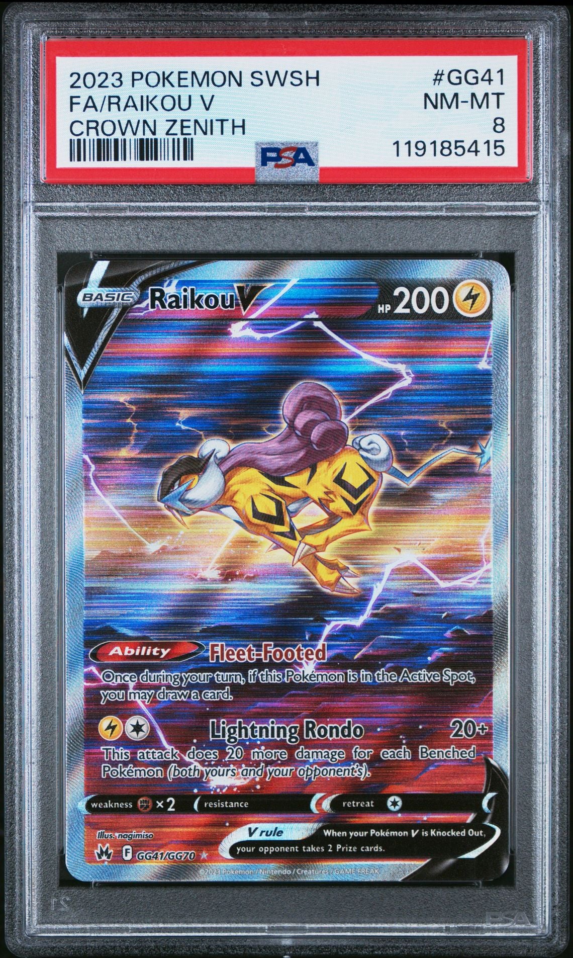 PSA 8 RAIKOU V #GG41 FULL ART 2023 POKEMON SWORD AND SHIELD CROWN ZENITH