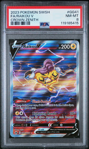 PSA 8 RAIKOU V #GG41 FULL ART 2023 POKEMON SWORD AND SHIELD CROWN ZENITH