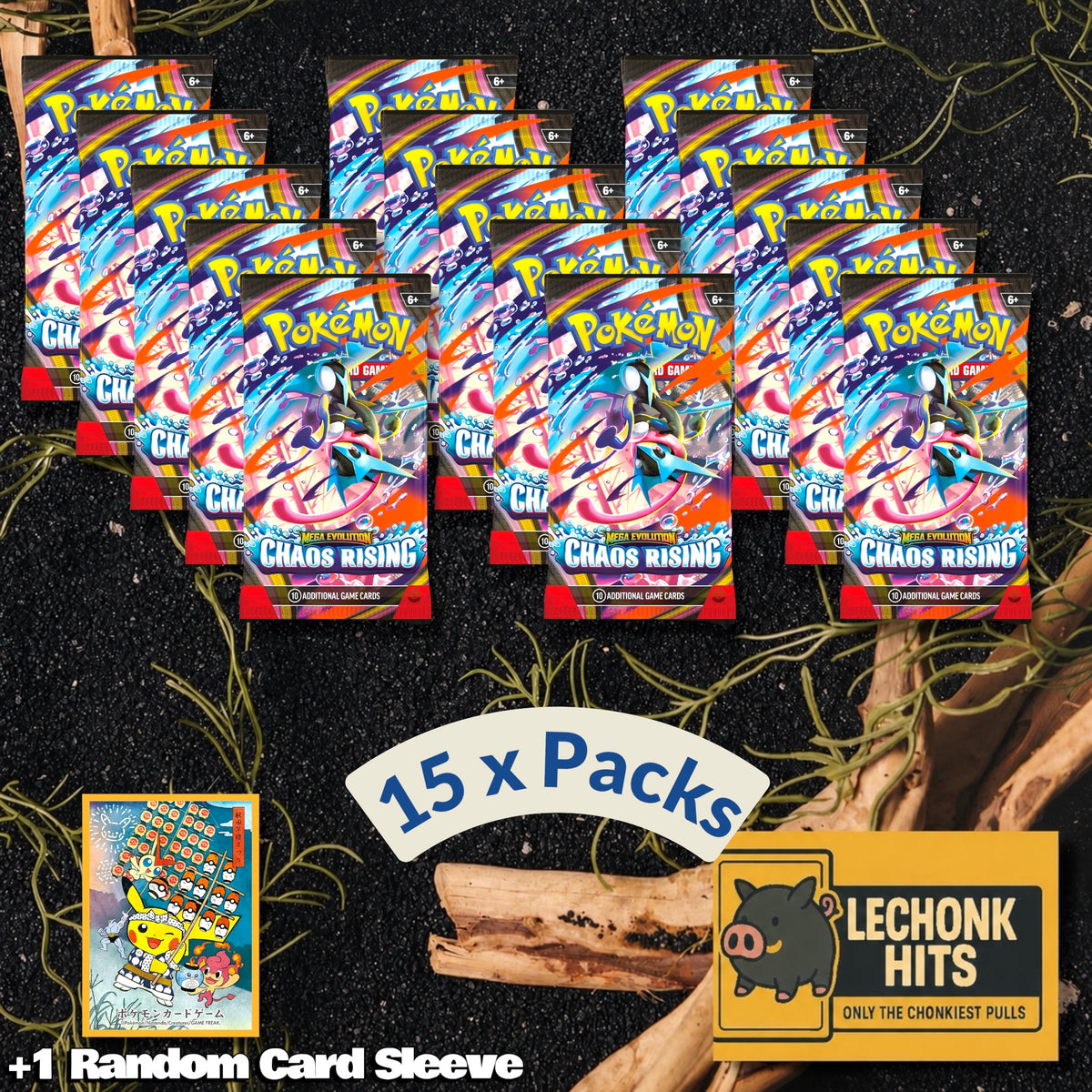 15 x Packs Chaos Rising Pokemon Booster Packs + 1 Random Pokemon Card Sleeve