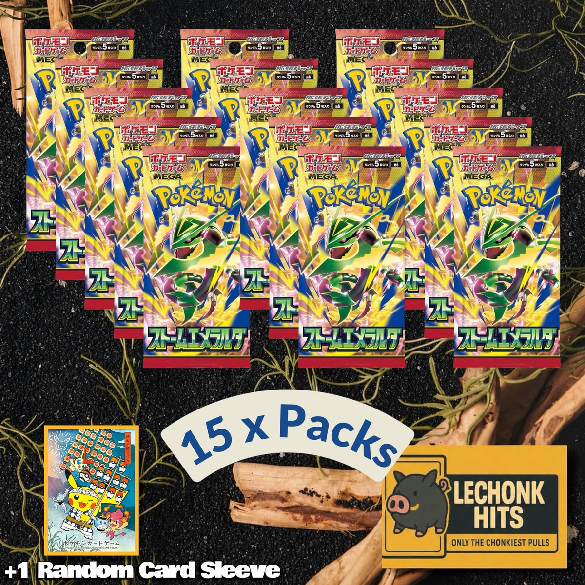 15 Packs Storm Emeralda Pokemon Booster Rayquaza Japanese  + 1 Random Pokemon Card Sleeve