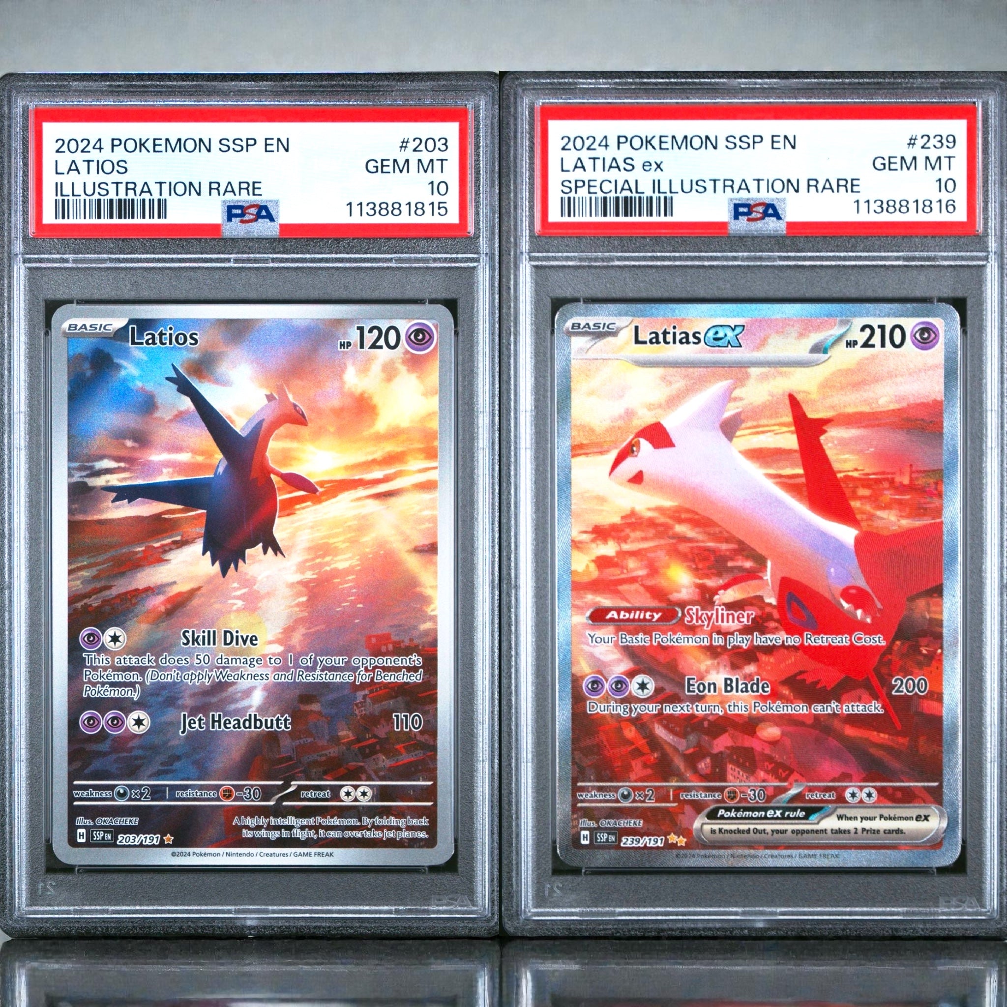PSA 10 LATIOS #203 & LATIAS EX #239 SPECIAL ILLUSTRATION RARE SURGING SPARKS SEQUENTIAL Grades