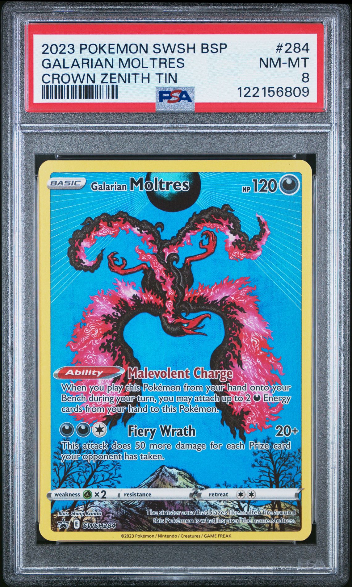 PSA 8 GALARIAN MOLTRES #284 2023 POKEMON SWSH BLACK STAR PROMO | CROWN ZENITH TIN