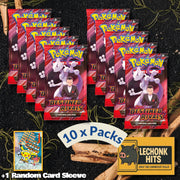 10 Packs Destined Rivals Pokemon Booster Pack + 1 Random Card Sleeve (Team Rocket's Mewtwo)