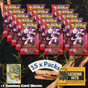 15 Packs Destined Rivals Pokemon Booster Pack + 1 Random Card Sleeve (Team Rocket's Mewtwo)