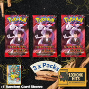 3 Packs Destined Rivals Pokemon Booster Pack + 1 Random Card Sleeve (Team Rocket's Mewtwo)