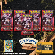 5 Packs Destined Rivals Pokemon Booster Pack + 1 Random Card Sleeve (Team Rocket's Mewtwo)