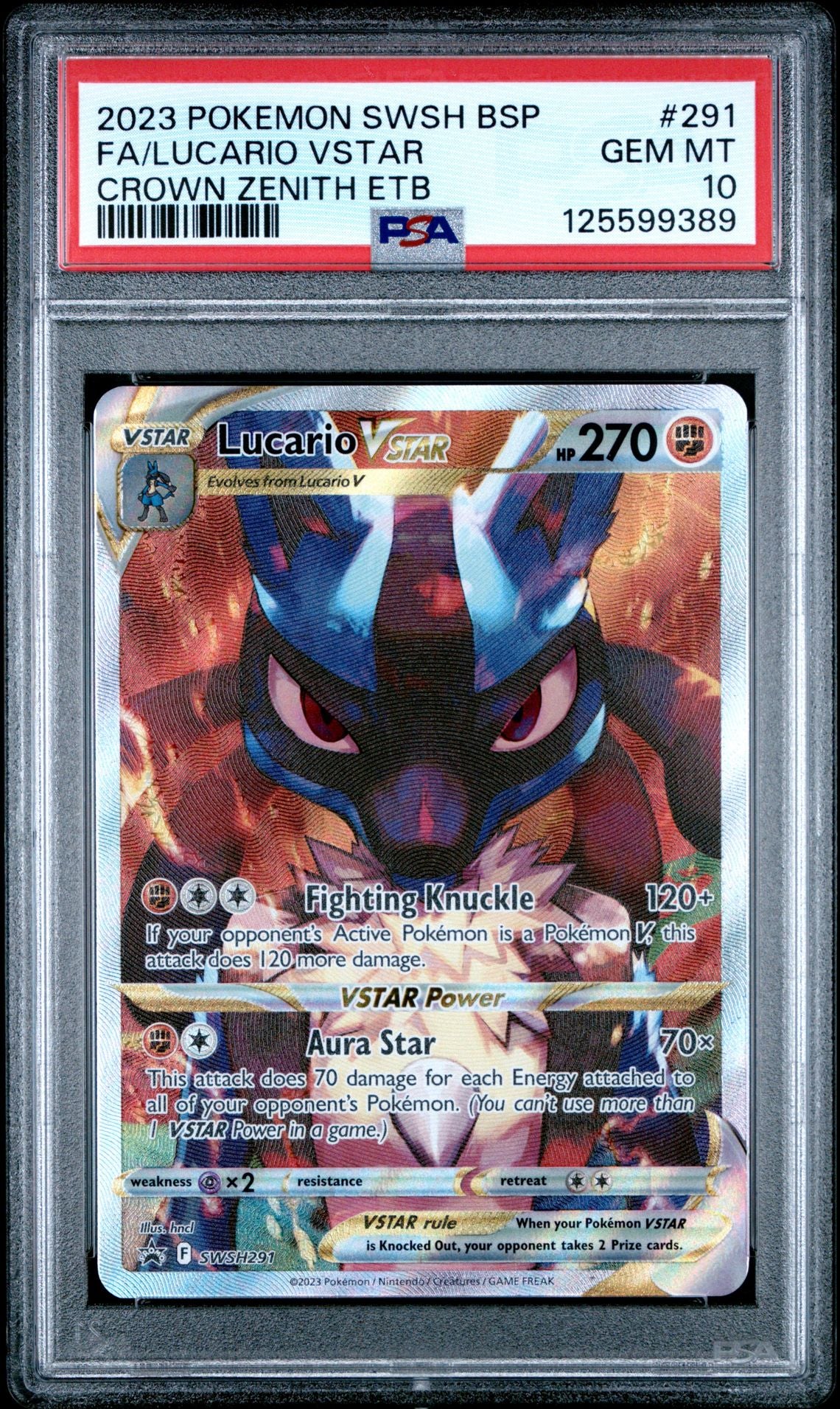 PSA 10 LUCARIO VSTAR #291 FULL ART 2023 POKEMON SWSH BLACK STAR PROMO | CROWN ZENITH ELITE TRAINER BOX