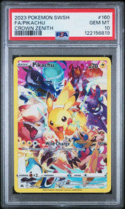 PSA 10 PIKACHU #160 FULL ART 2023 POKEMON SWORD AND SHIELD CROWN ZENITH